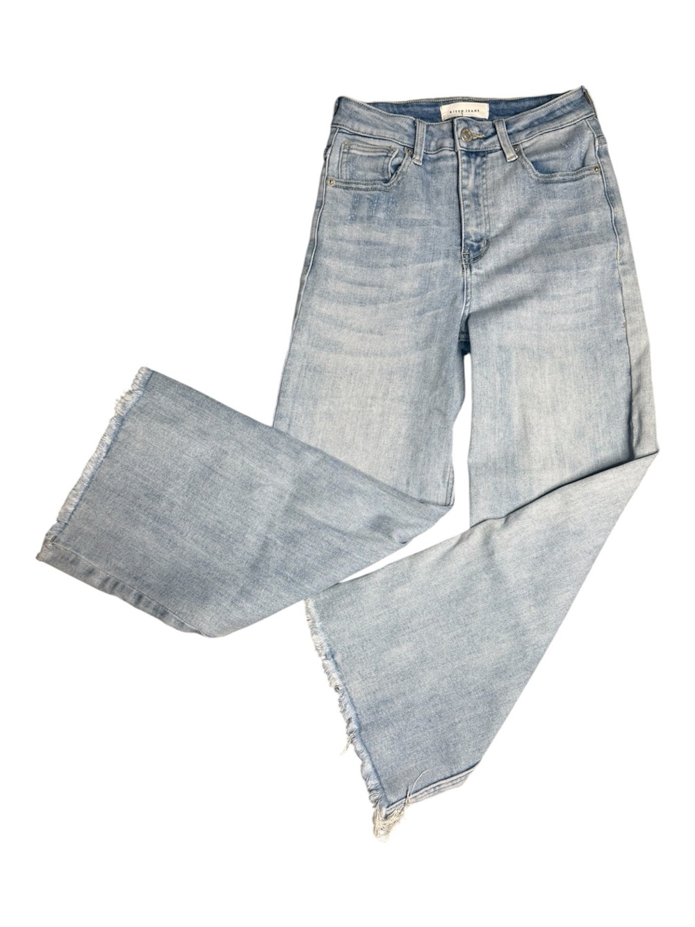 Risen Jeans Wide Leg Cropped Raw Hem High Rise Light Wash Denim Size 1/25 - Picture 2 of 8